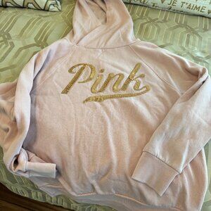 PINK Hoodie with Gold Stitching